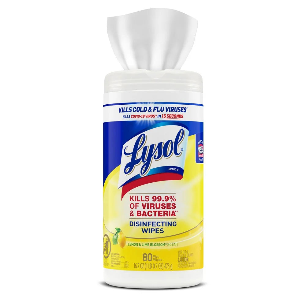 LYSOL® Disinfecting Wipes, Lemon & Lime Blossom®, 80ct Case Of 12